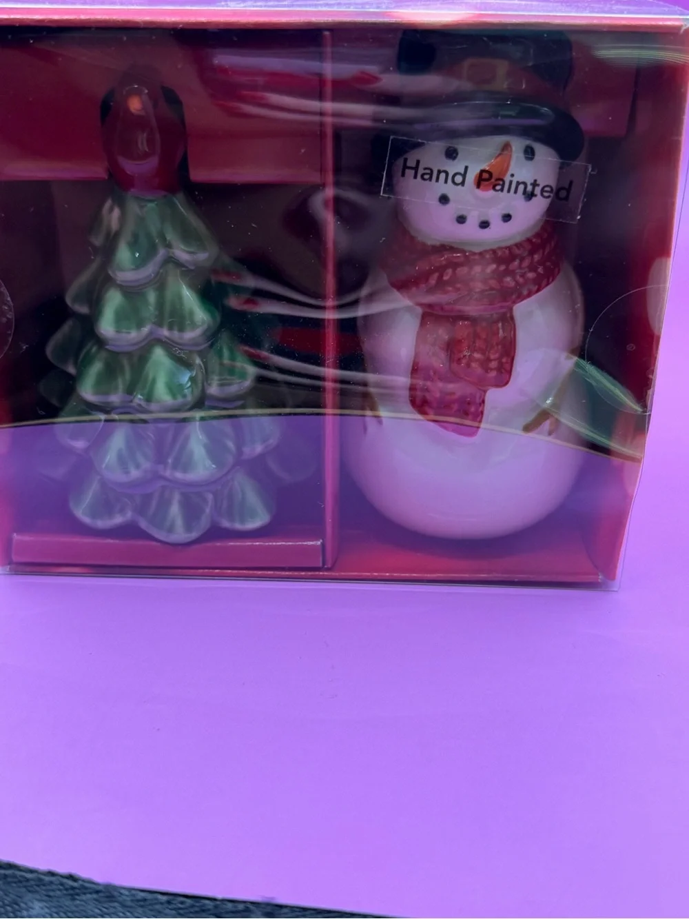 Green Tree & White Snowman Salt & Pepper Shaker Set